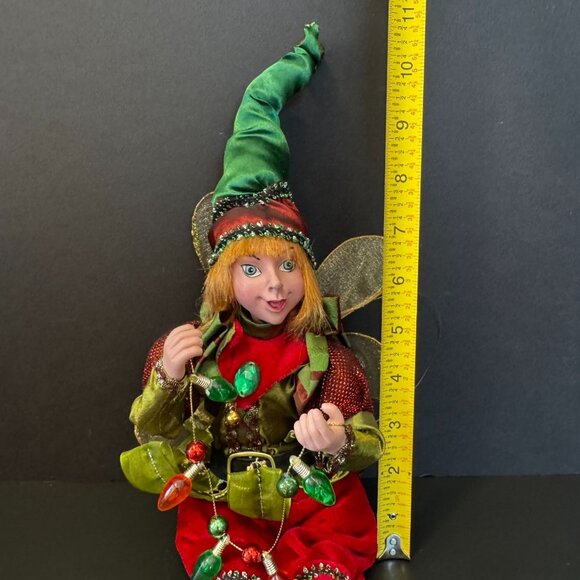 Whimsical Christmas Elf Figurine With Red & Green Outfit Jingle Bell Shoes Beade - Picture 11 of 12